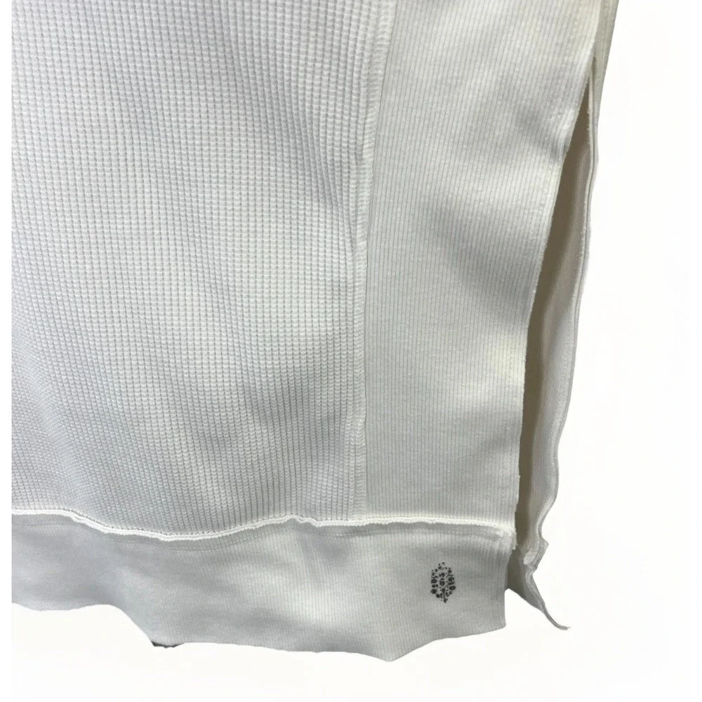 Free People Movement White Thermal Waffle Knit Hoodie Sz M Athleisure Beach - Picture 4 of 10